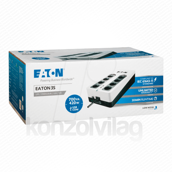 Eaton 3S700D szünetmentes tápegység (UPS) Készenléti állapot (offline) 700 VA 420 W 8 AC kimenet(ek) PC