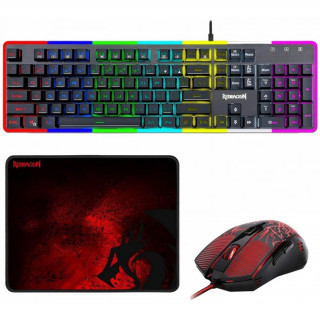 Redragon S107 Gaming Combo 3 in 1 szett - billentyűzet + egér + egérpad - Fekete (S107_HU) PC